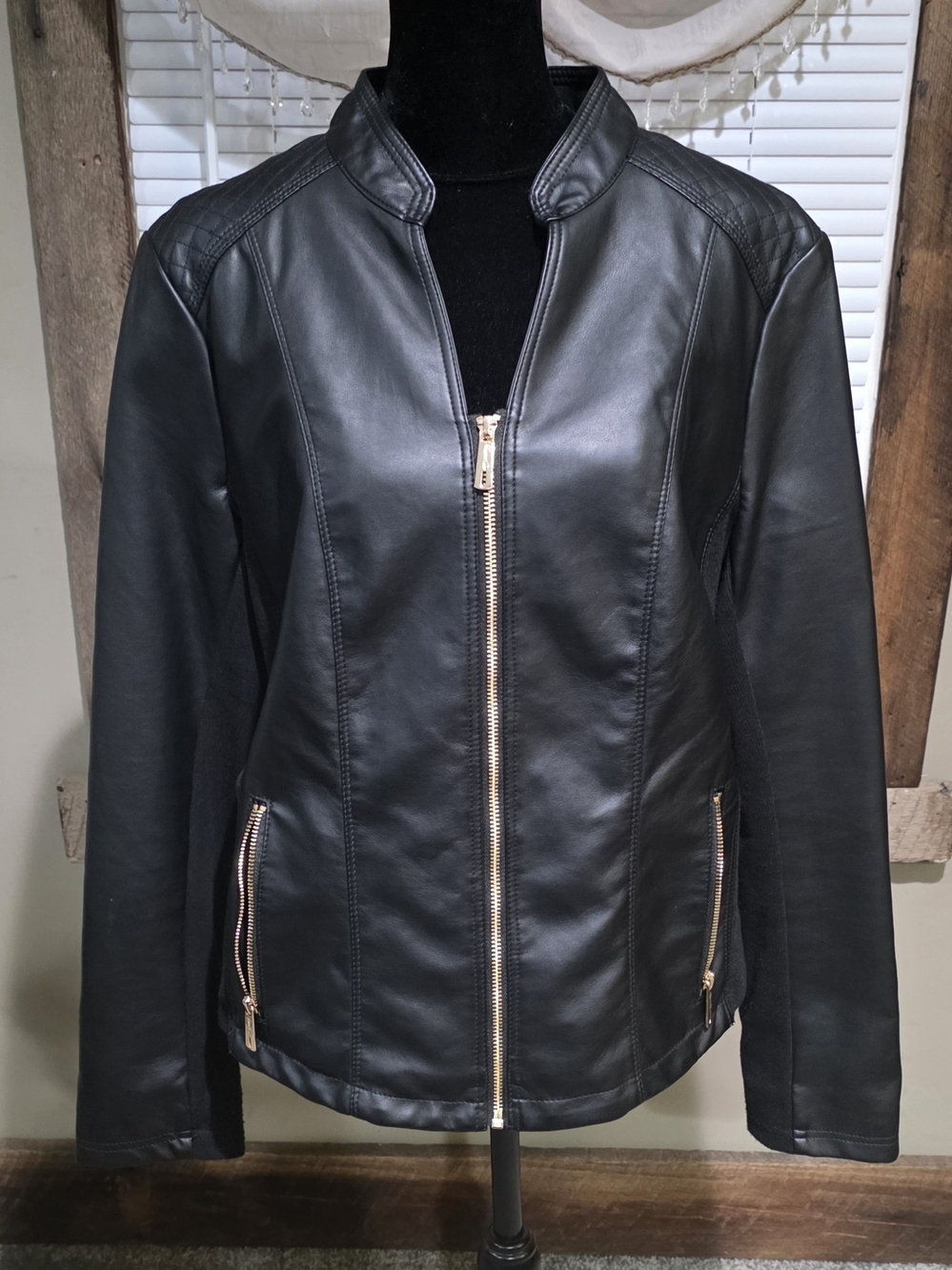 Kenneth Cole Black Zip-Front Faux Leather Jacket